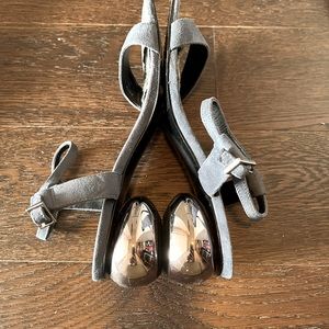 Charles Keith abstract details heel denim navy sandals